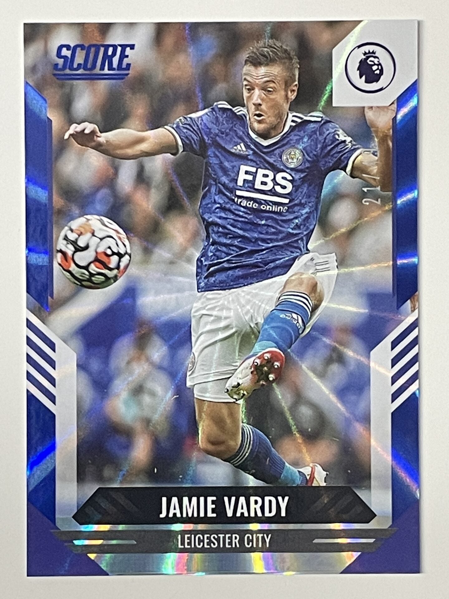 Jamie Vardy Leicester City Base Blue Laser Parallel Panini Premier League Score 2021 2022