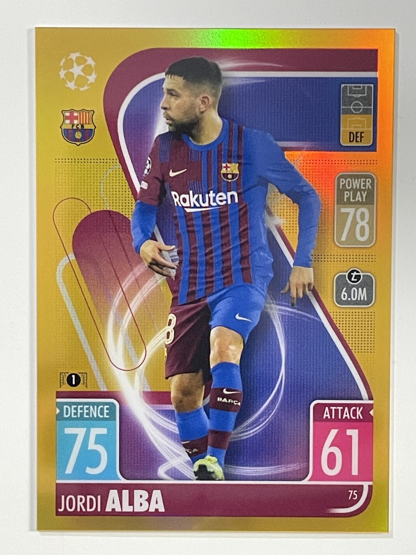 Jordi Alba Gold Parallel Topps Match Attax Chrome 2021 2022