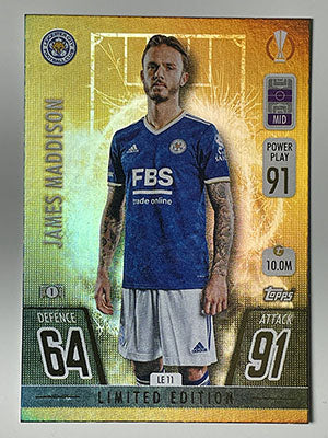 LE11.-James-Maddison-Leicester-City-Gold-Limited-Edition-Match-Attax-2021-22-Topps-Football-Card