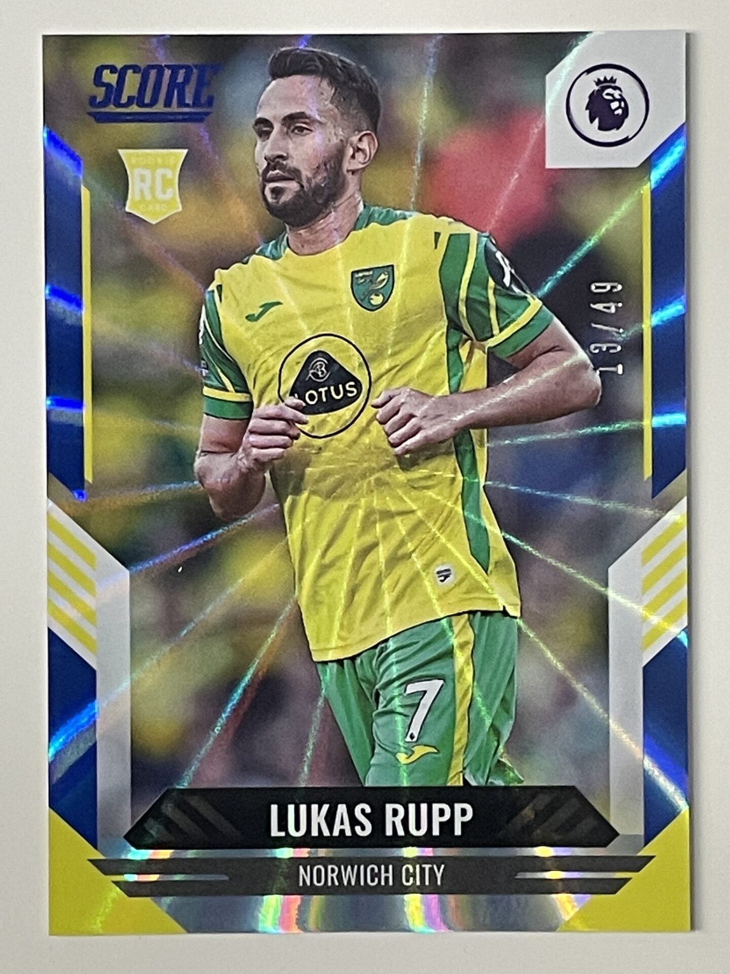 Base Blue laser Parallel 114 Lukas Rupp Norwich City Panini Premier Le ...