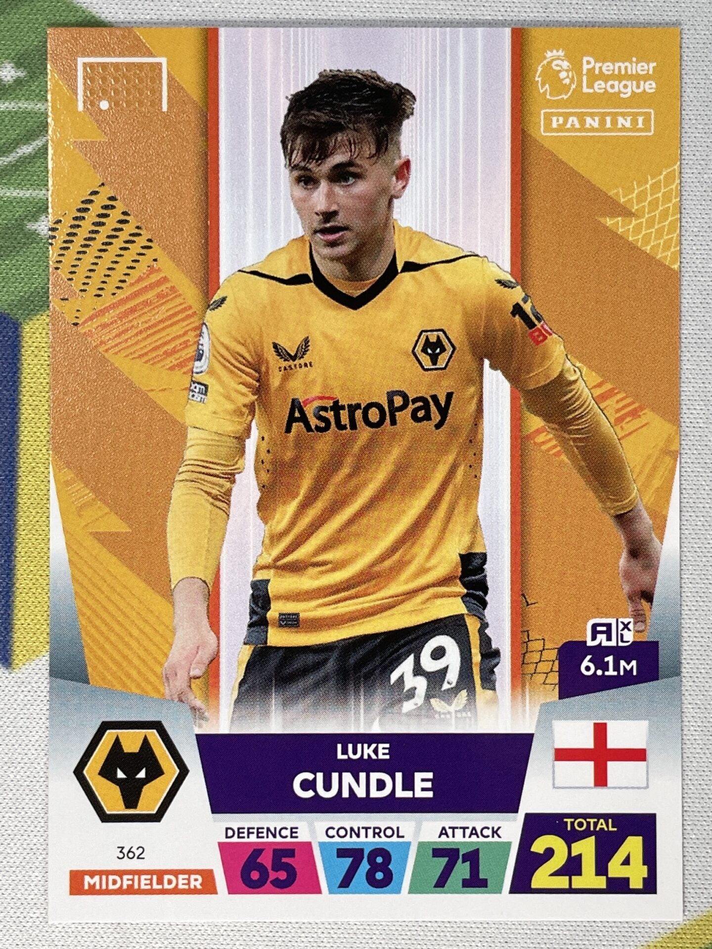 Panini Wolves 362 Luke Cundle Wolves Base Panini Premier League Adrenalyn XL 2023 Ca ...