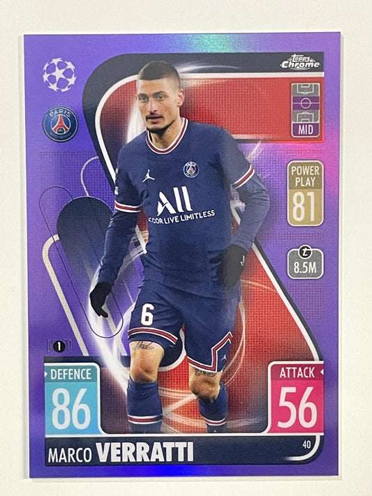 Marco Verratti Purple Parallel Topps Match Attax Chrome 2021 2022