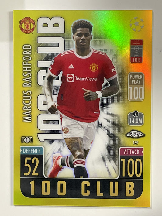 Marcus Rashford 100 Club Yellow Parallel Topps Match Attax Chrome 2021 2022