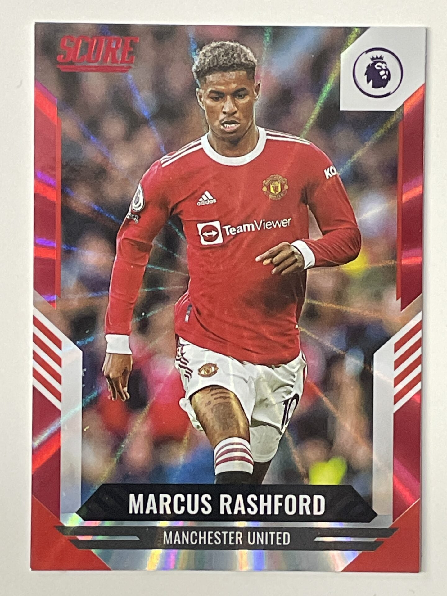 Marcus Rashford Manchester United Base Red Laser Parallel Panini Premier League Score 2021 2022