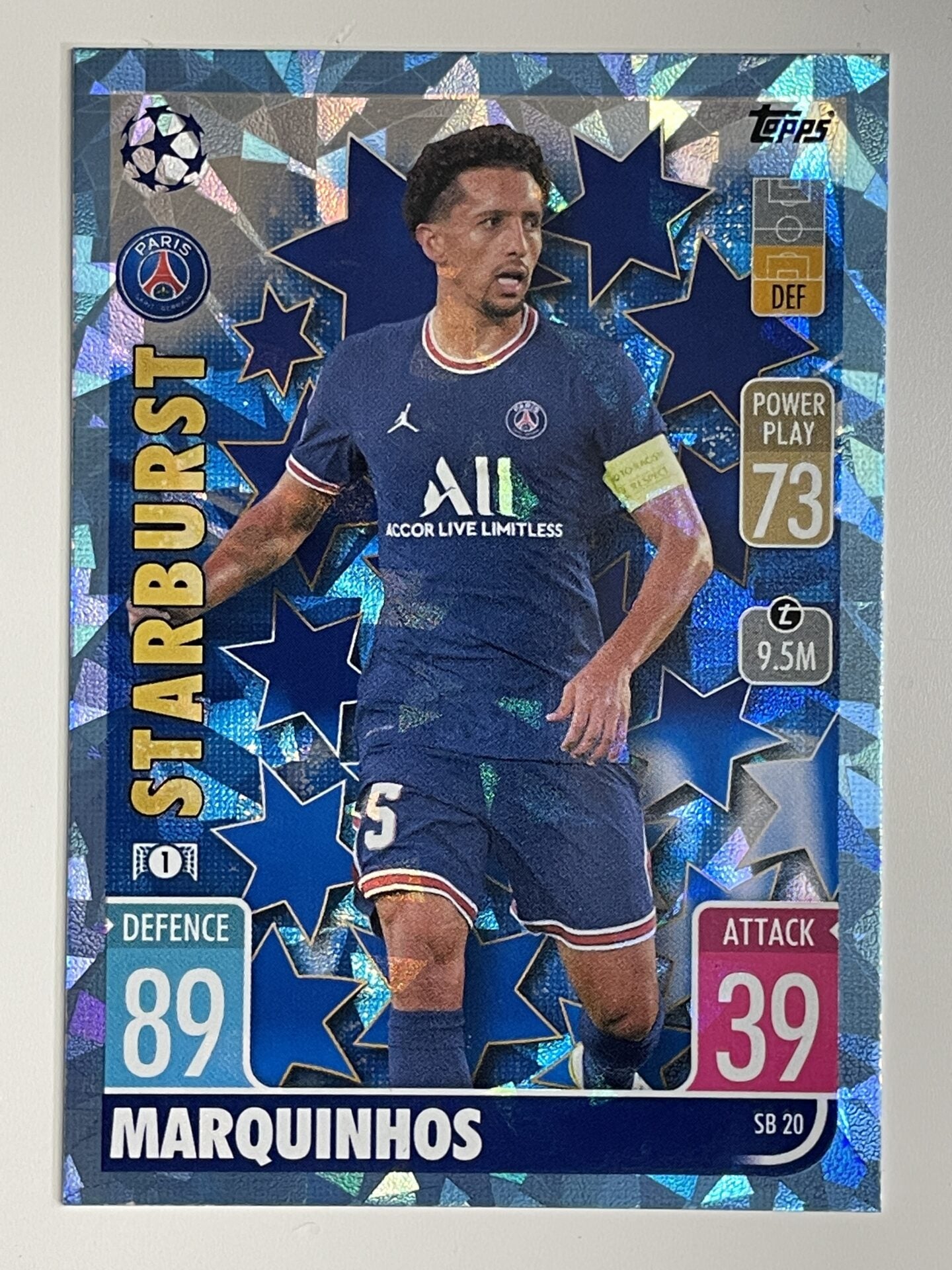 Marquinhos PSG Starburst Crystal Foil Parallel Topps Match Attax Extra 2021:22 Champions League Card
