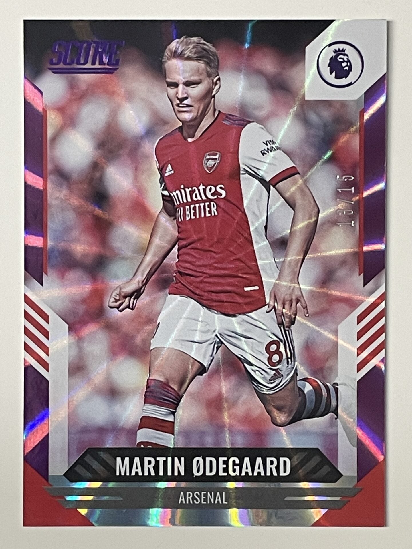 Martin Odegaard Arsenal Base Pink Laser Parallel Panini Premier League Score 2021 2022