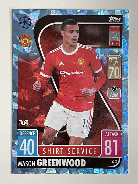 Mason Greenwood Manchester United Base Crystal Foil Parallel Topps Match Attax Extra 2021:22 Champions League Card