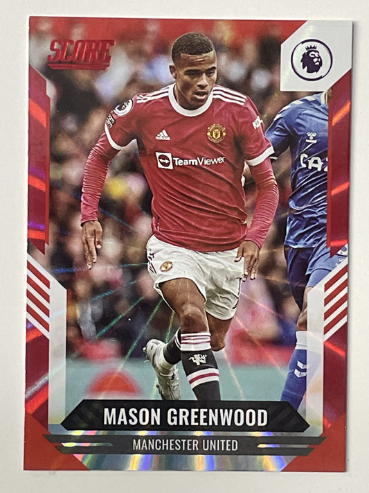 Mason Greenwood Manchester United Base Red Laser Parallel Panini Premier League Score 2021 2022