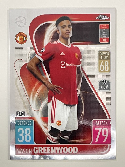 Mason Greenwood Manchester United Topps Match Attax Chrome 2021 2022 Football Card