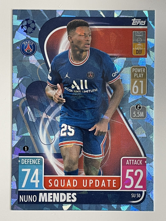 Nuno Mendes PSG Base Crystal Foil Parallel Topps Match Attax Extra 2021:22 Champions League Card