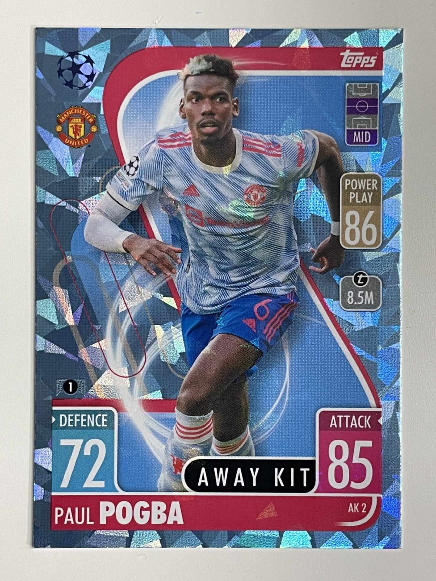 Paul Pogba Manchester United Away Kit Crystal Foil Parallel Topps Match Attax Extra 2021:22 Champions League Card