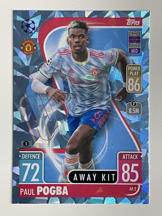 Paul Pogba Manchester United Away Kit Crystal Foil Parallel Topps Match Attax Extra 2021:22 Champions League Card