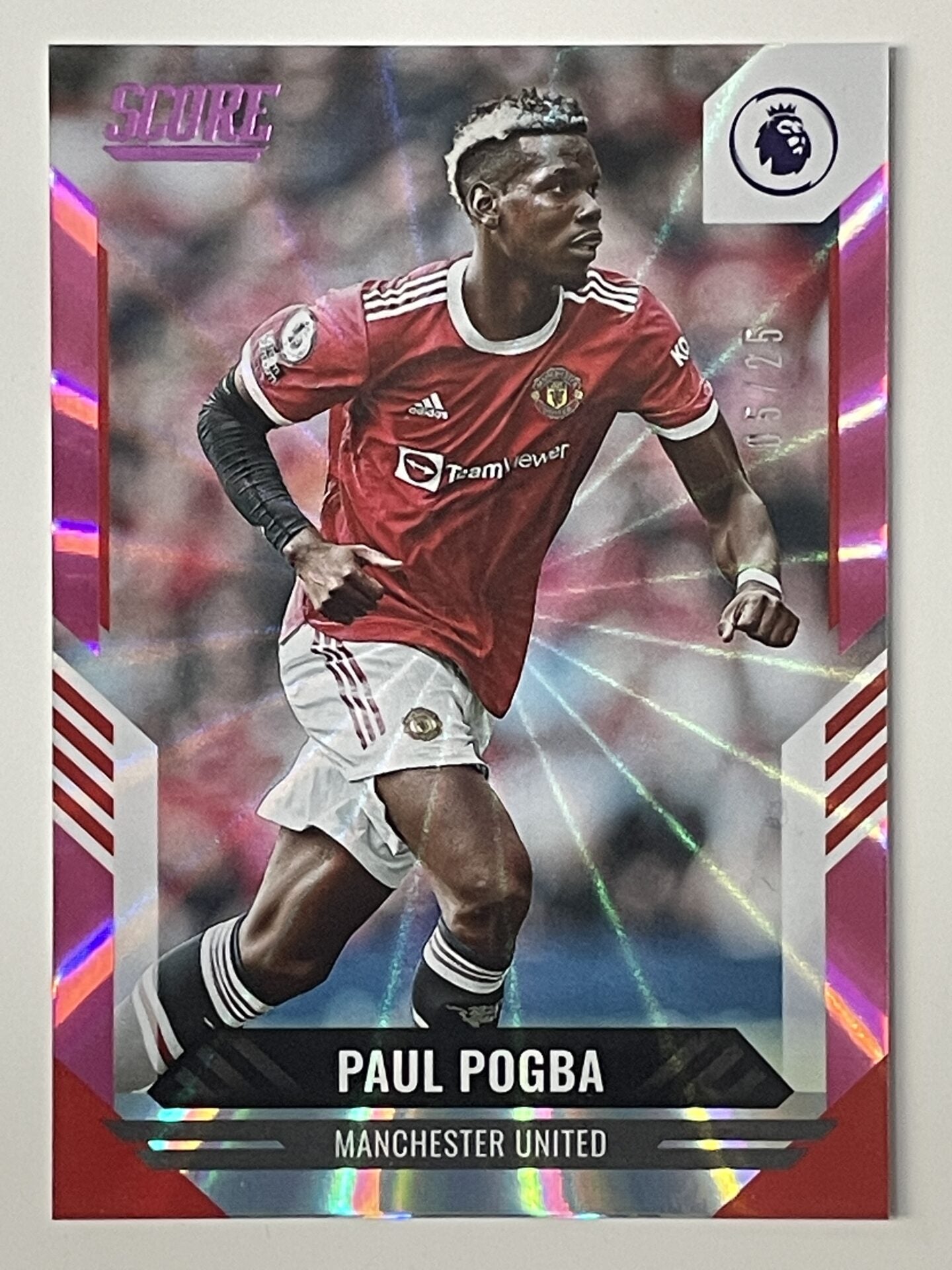 Paul Pogba Manchester United Base Pink Laser Parallel Panini Premier League Score 2021 2022