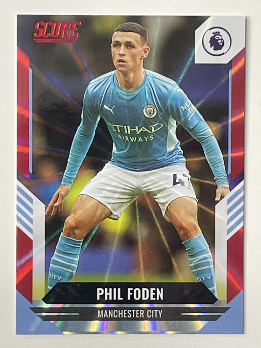 Phil Foden Manchester City Base Red Laser Parallel Panini Premier League Score 2021 2022