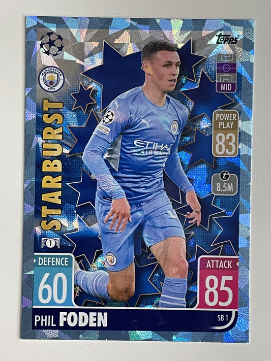 Phil Foden Manchester City Starburst Crystal Foil Parallel Topps Match Attax Extra 2021:22 Champions League Card