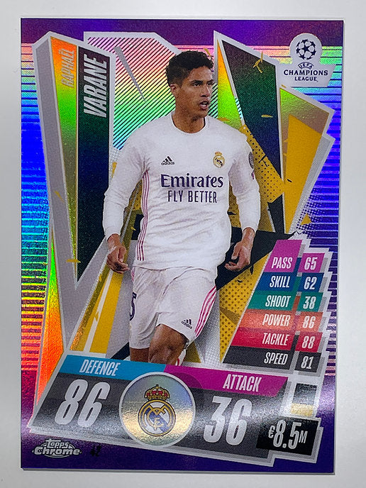 Raphael Varane Purple Parallel 233:299 Topps Chrome Match Attax card Football