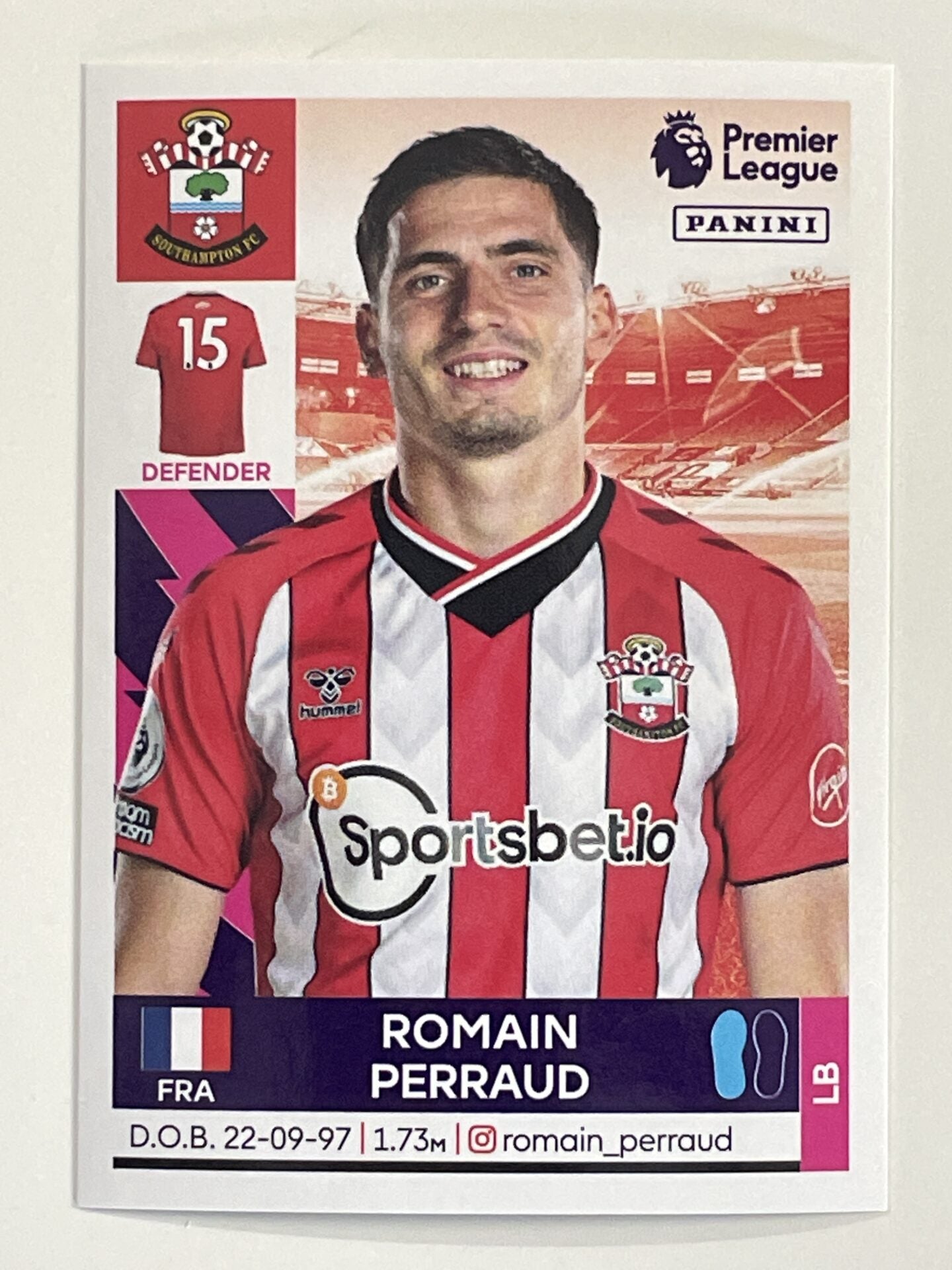 Perraud 498 Romain Perraud Base Southampton Panini Premier League 2022 Sticker ...