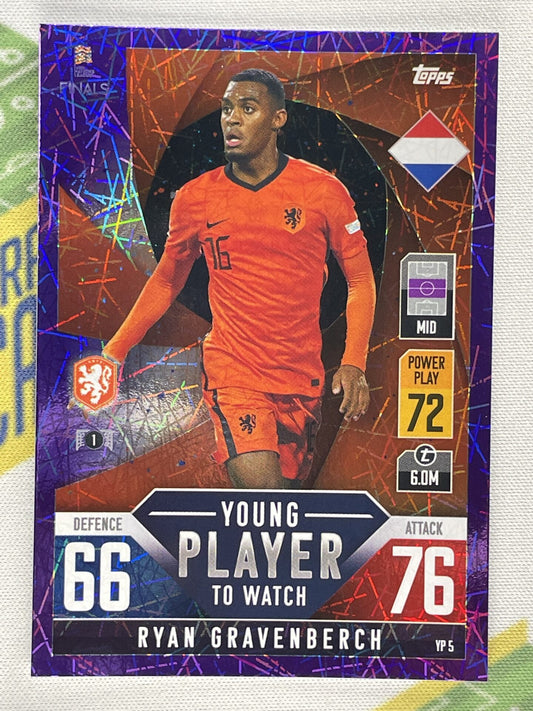 Ryan Gravenberch Netherlands Young Player to Watch Purple Foil Parallel Topps Match Attax 101 Road to Nations League 2022 Card