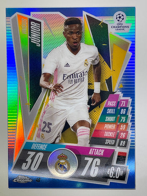 Vinicius Junior Blue Parallel 130:150 Topps Chrome Match Attax card Football
