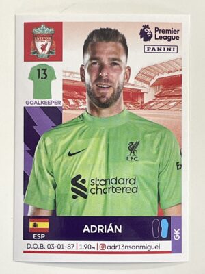 Adrian Liverpool Panini Premier League 2022 Football Sticker
