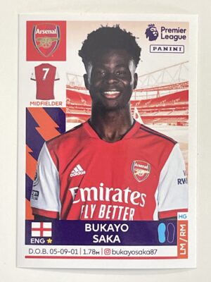 Bukayo Saka Arsenal Panini Premier League 2022 Football Sticker