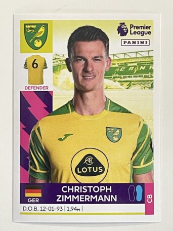 Christoph Zimmermann Norwich City Panini Premier League 2022 Football Sticker