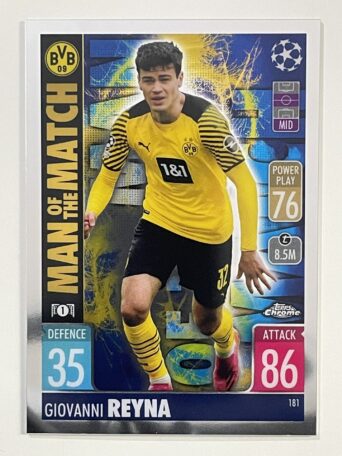 Giovanni Reyna Man of the Match Borussia Dortmund Topps Match Attax Chrome 2021 2022 Football Card