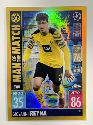 Giovanni Reyna Man of the Match Gold Parallel Topps Match Attax Chrome 2021 2022