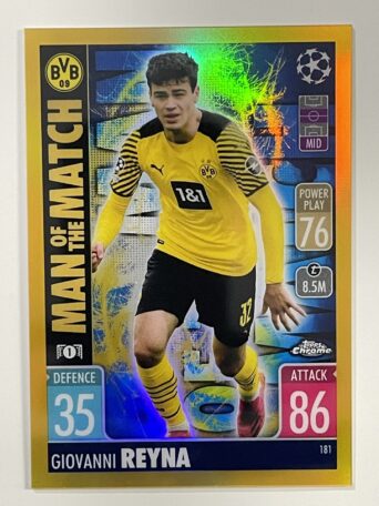 Giovanni Reyna Man of the Match Gold Parallel Topps Match Attax Chrome 2021 2022