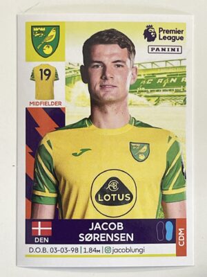 Jacob Sorensen Norwich City Panini Premier League 2022 Football Sticker