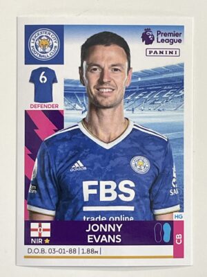 Jonny Evans Leicester City Panini Premier League 2022 Football Sticker