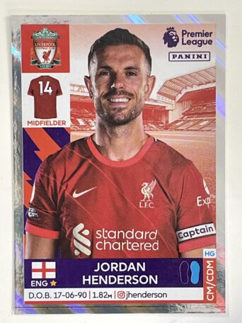 Jordan Henderson Captain Liverpool Panini Premier League 2022 Football Sticker