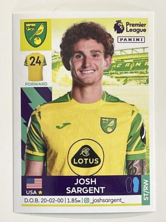 Josh Sargent Norwich City Panini Premier League 2022 Football Sticker