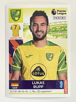 Lukas Rupp Norwich City Panini Premier League 2022 Football Sticker