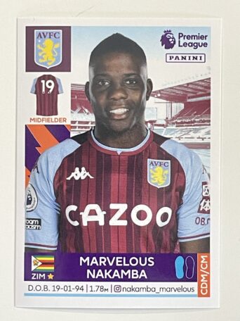 Marvelous Nakamba Aston Villa Panini Premier League 2022 Football Sticker