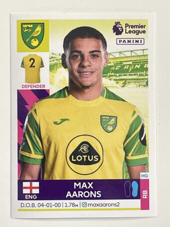 Max Aarons Norwich City Panini Premier League 2022 Football Sticker