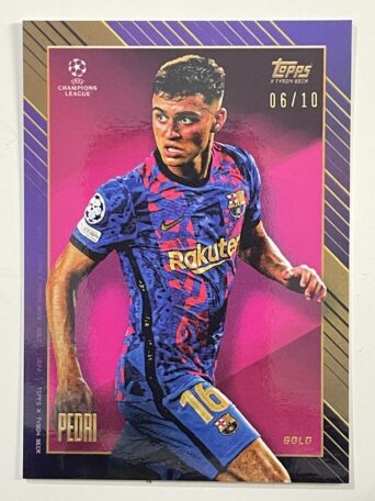 Pedri Barcelona 06:10 Parallel Gold Topps Gold 2021 UEFA Champions League Football Card