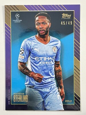Raheem Sterling Manchester City 45:49 Parallel Gold Topps Gold 2021 UEFA Champions League Football Card