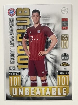 Robert Lewandowski 100 Club Bayern Munich Topps Match Attax Chrome 2021 2022 Football Card
