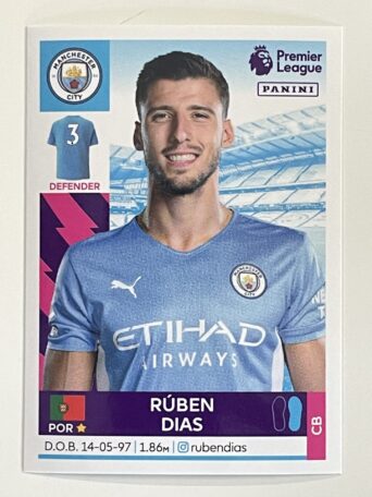 Ruben Dias Manchester City Panini Premier League 2022 Football Sticker
