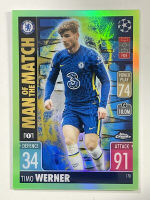 Timo Werner Man of the Match Green Parallel Topps Match Attax Chrome 2021 2022