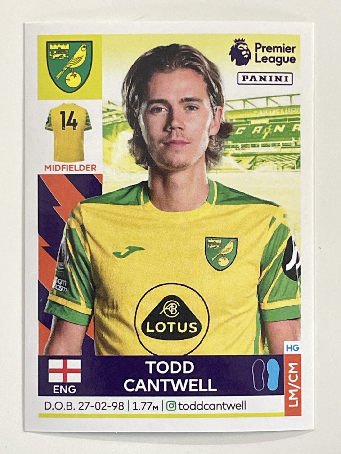 Panini Premier League 2022 Todd Cantwell Norwich City Sticker Number 478 