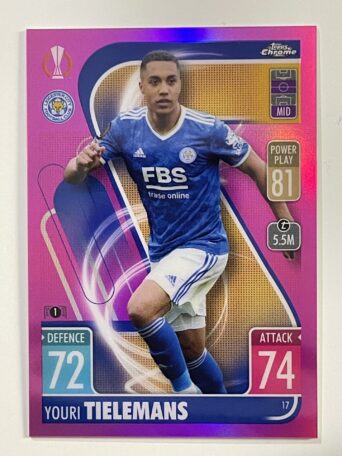 Youri Tielemans Pink Parallel Topps Match Attax Chrome 2021 2022