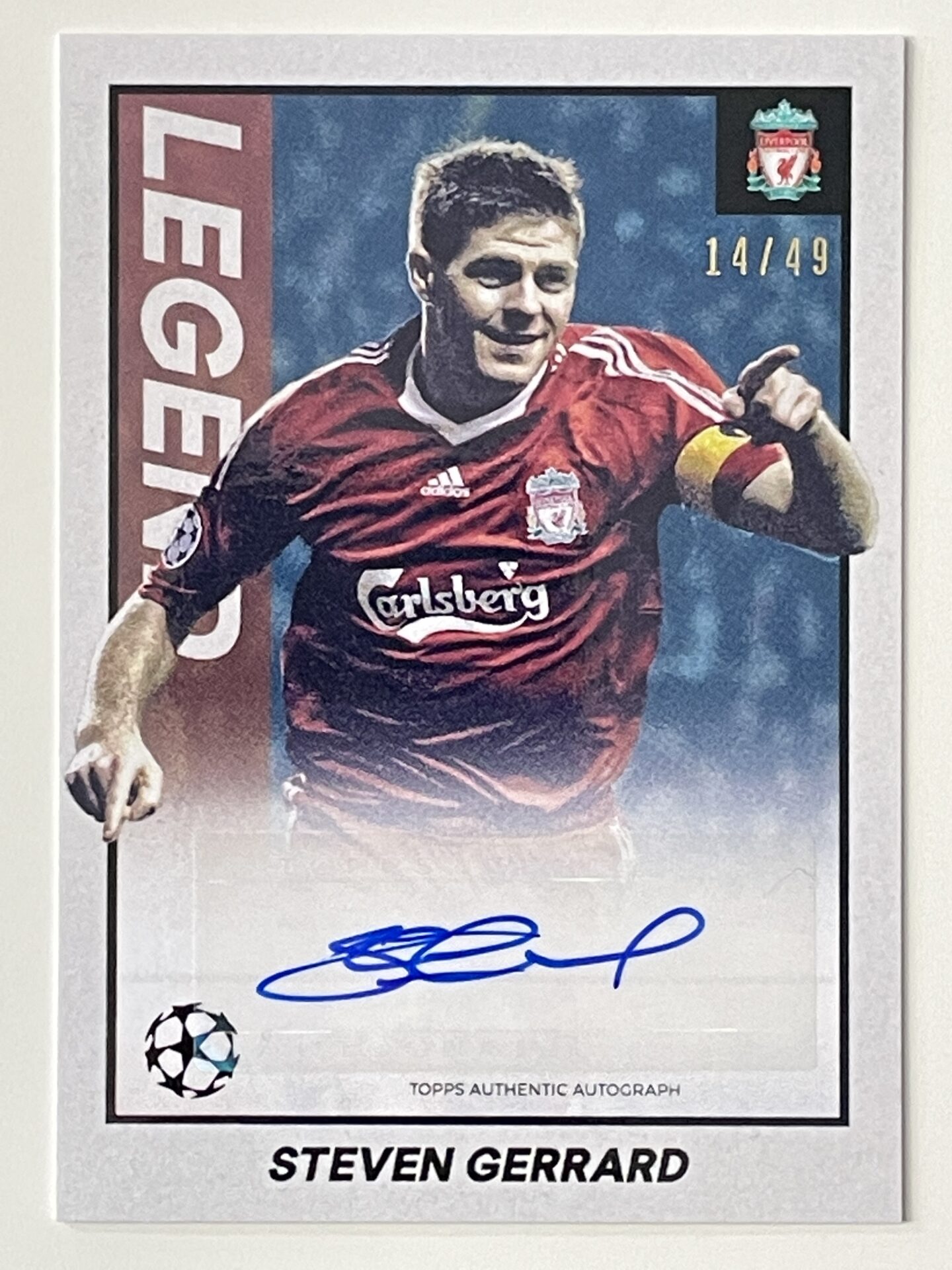 144 Steven Gerrard Liverpool Legend Autograph Parallel 14/49 Topps Merlin  Heritage 97 UEFA Champions League Hobby Card
